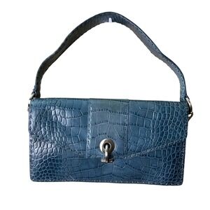 NWT Ann‎ Taylor Blue Croc Embossed Leather Top Handle Bag Handbag Purse